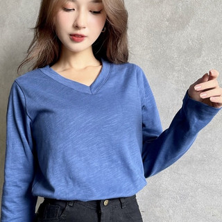 Áo thun giấy, xược cổ tim, tay dài nữ, áo cổ v tay dài chất thun giấy, xược cotton thời trang