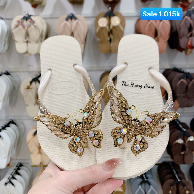 Dép Nữ Kim Tuyến Đính Bươm' Chúa Gold