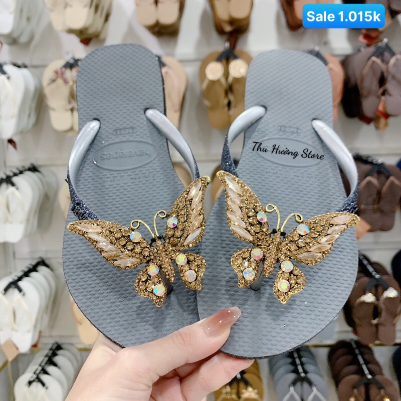 Dép Nữ Kim Tuyến Đính Bươm' Chúa Gold