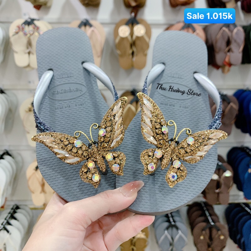 Dép Nữ Kim Tuyến Đính Bươm' Chúa Gold