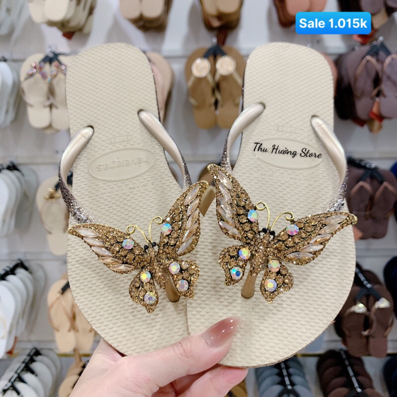 Dép Nữ Kim Tuyến Đính Bươm' Chúa Gold