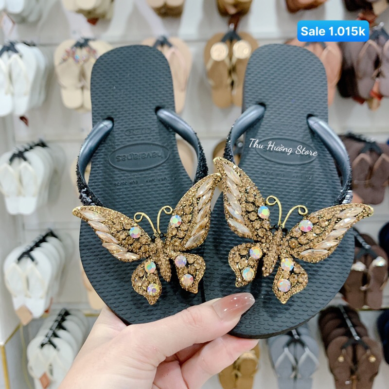 Dép Nữ Kim Tuyến Đính Bươm' Chúa Gold