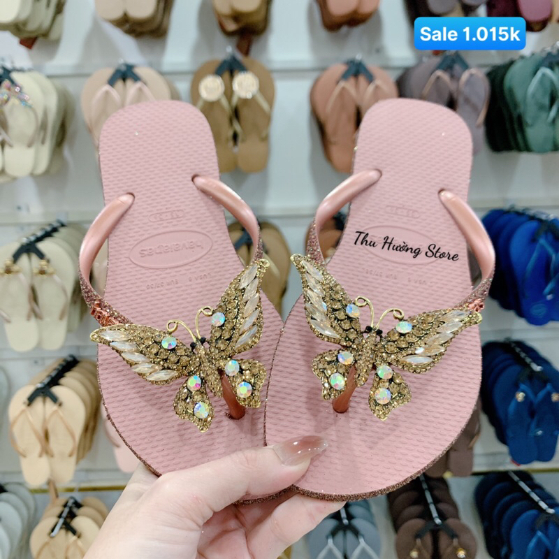 Dép Nữ Kim Tuyến Đính Bươm' Chúa Gold