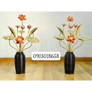 Hoa sen 2 bó đồng vàng điểm đỏ 10 bông k kèm lọ combo 2 bó