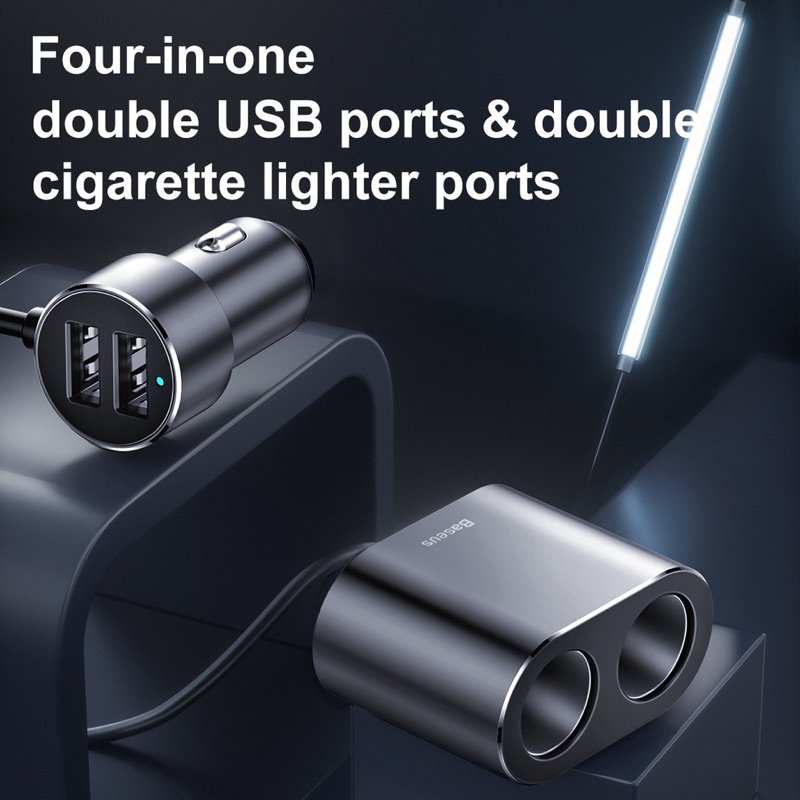 Bộ chia Tẩu sạc xe hơi Baseus ,Tẩu sạc nhanh ô tô 2 cổng sạc USB và 2 đầu tẩu 12V Chính Hãng Baseus