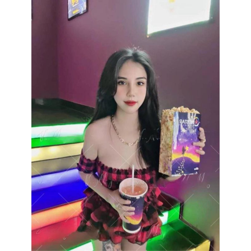 Set váy nhún tầng caro tôn dáng ( ảnh thật trải sàn )