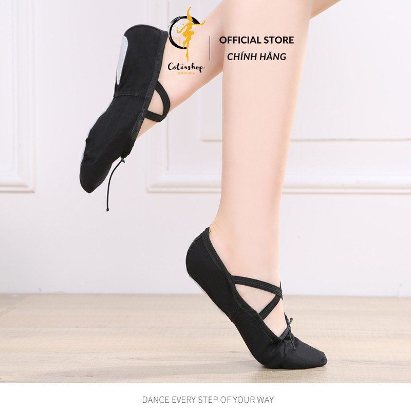 Giày tập múa bale COTRASHOP màu đen cho bé và người lớn