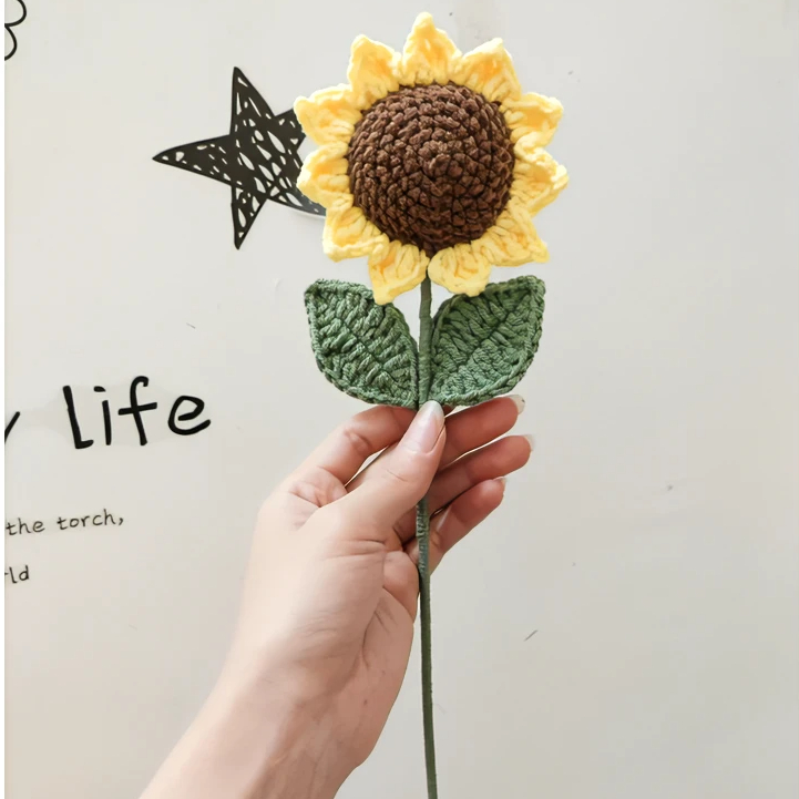 1 Bông Hoa Hướng Dương móc tay handmade từ len milk cotton làm quà tặng bạn bè, decor nhà cửa dễ thương
