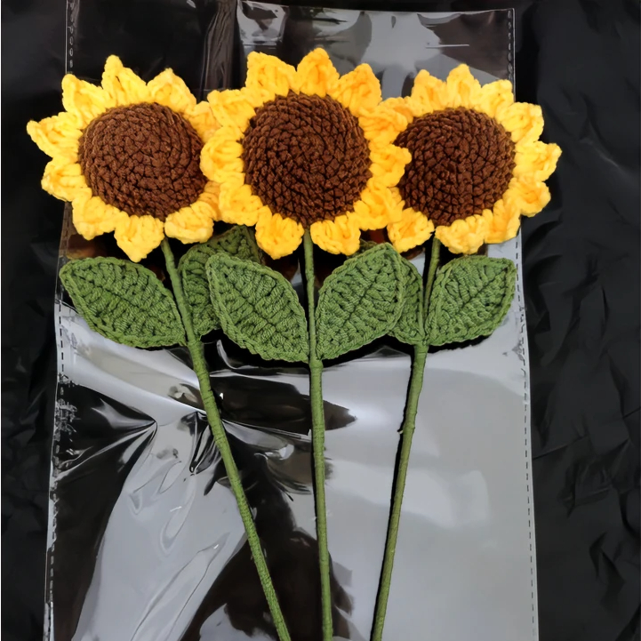 1 Bông Hoa Hướng Dương móc tay handmade từ len milk cotton làm quà tặng bạn bè, decor nhà cửa dễ thương