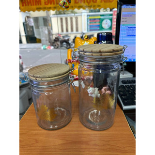 Lọ thủy tinh nắp gỗ lá phong vàng