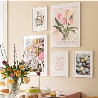 Set 5 tranh canvas nhẹ nhàng, thanh lịch màu hồng có khung, tặng kèm đinh treo W26