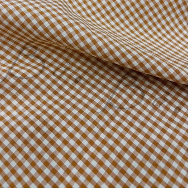 Vải Cotton Pha Sợi Tole(Lanh) Hoạ Tiết Caro Nhí Cam Đất Vintage Mềm Mịn Rũ Khổ 1m50