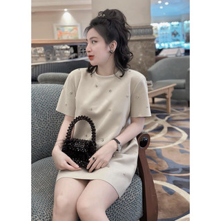 Đầm Ashley suông đính đá da lộn đệm vai TKCC