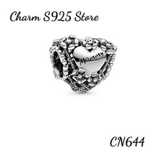 Charm pan ale bạc s925 thuần khiết tim hoa nổi mom hàng cao cấp
