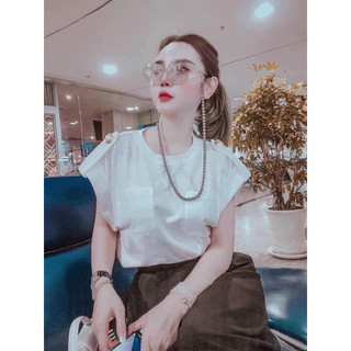 Áo thun nữ cộc tay cánh rơi cúc vai kiểu vải cotton đẹp màu trắng đen phong cách năng động