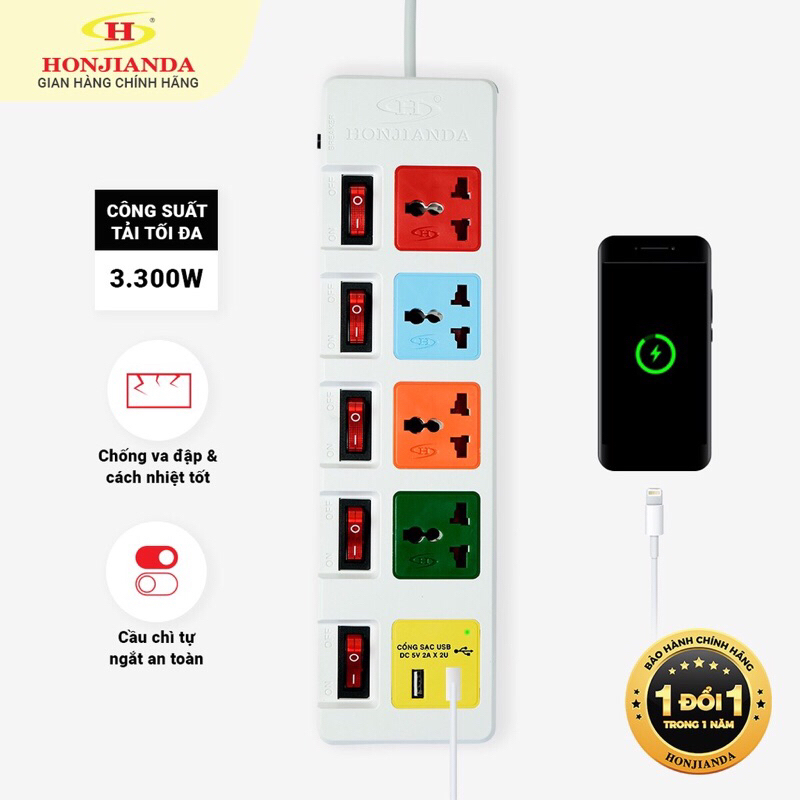 Ổ cắm điện đa năng cao cấp - Có USB Mã 06 Dây 3m/5m - Nhiều công tắc - Bảo Hành 2 năm