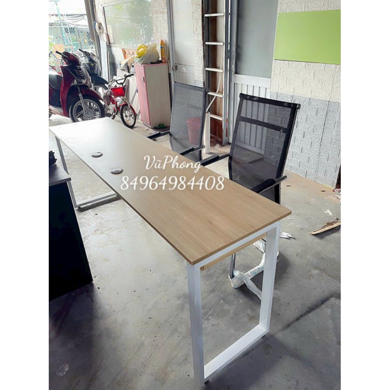 bộ bàn làm.việc đôi kèm 2 ghế chân quỳ lưng cao