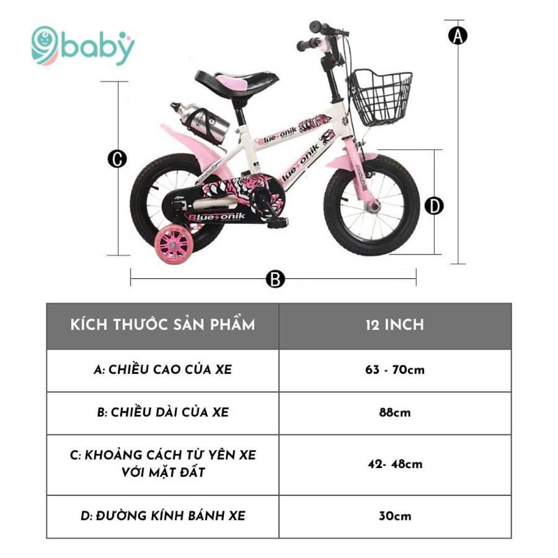 XE ĐẠP TRẺ EM 12inch/14inch cho bé xe khung thép 9Baby