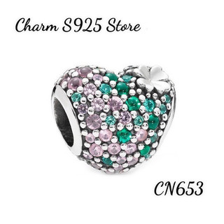 Charm pan ale hình tim đính đá cỏ bốn lá bạc s925 thuần khiết hàng cao cấp
