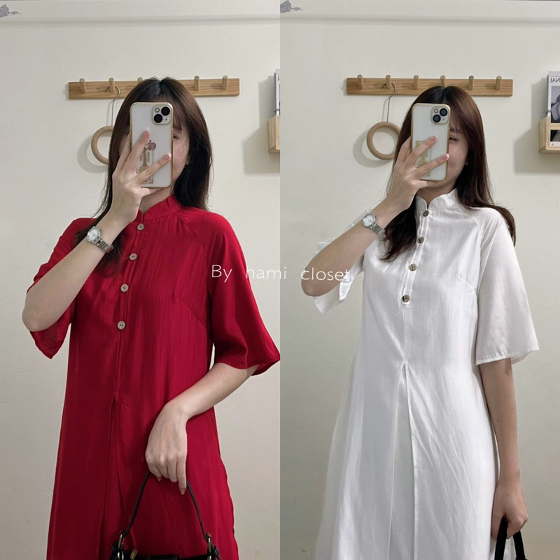 Áo dài cách tân 4 tà voan lụa cúc trước