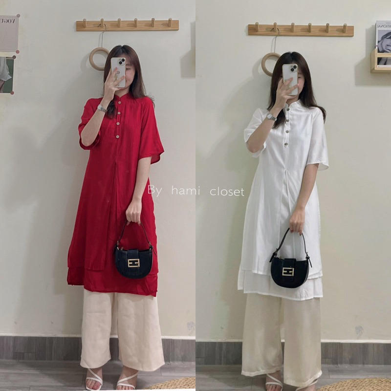 Áo dài cách tân 4 tà voan lụa cúc trước