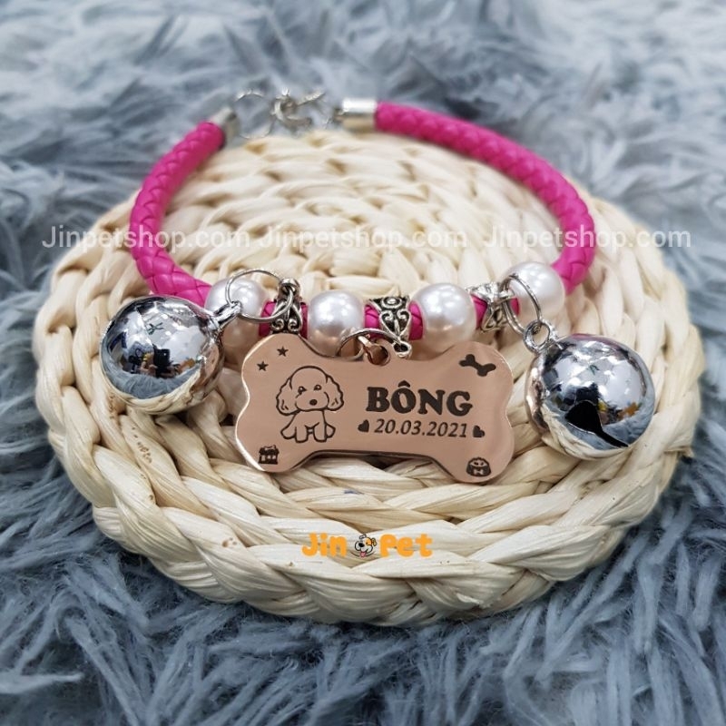 Vòng Cổ Chó Mèo - Combo Vòng Dây Charm & Thẻ Tên Xương Cho Cún/Mèo ( Size từ 1kg đến 10kg )
