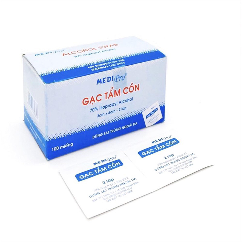 Gạc Tẩm Cồn. Hộp 100 miếng.