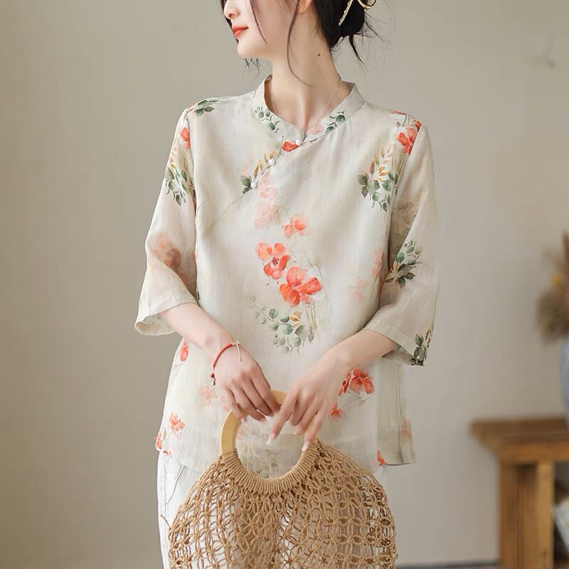 Áo cổ trang hán phục trung hoa pháp phục boho vintage thiền chay đi lễ chùa trà đạo đồng phục spa