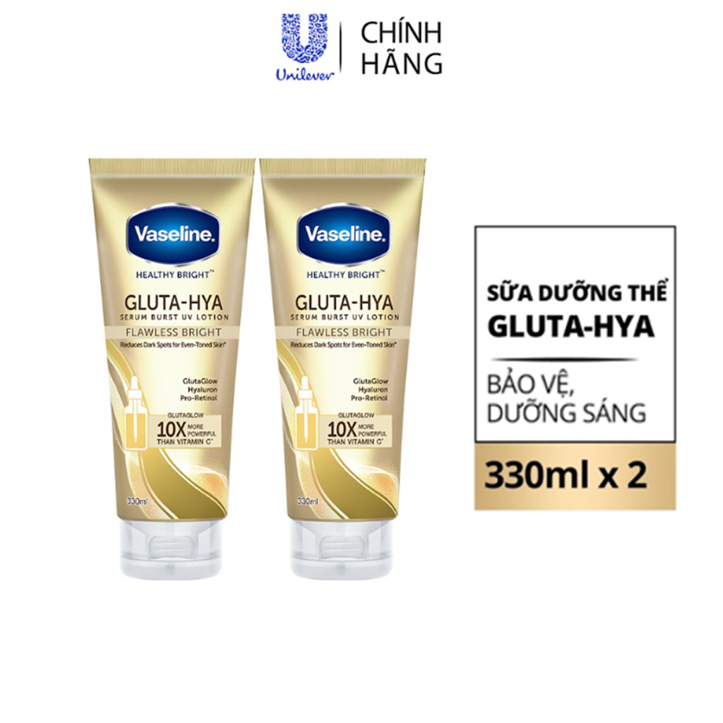 Combo 2 Sữa dưỡng thể Vaseline Gluta-Hya Dưỡng Da Sáng Mịn Sau 7 Ngày 330 ML/chai