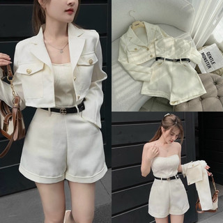 Set dạ ống kèm khoác crop vest