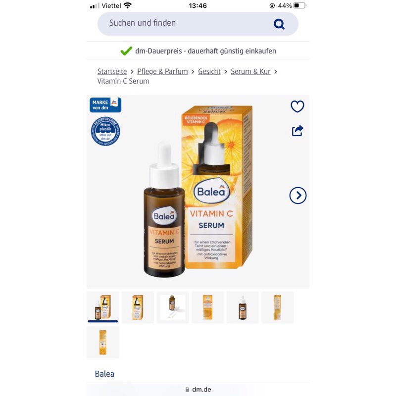 Serum Vitamin C Balea Đức sáng da mờ thâm nếp nhăn ngăn ngừa lão hóa