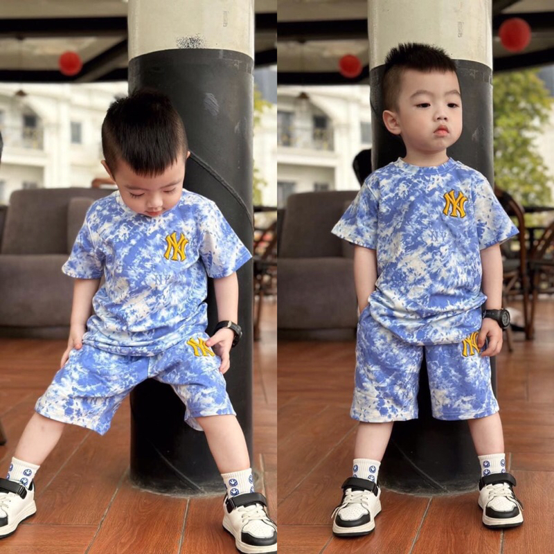 Set MLB Loang Xanh Bé Trai, Set N.Y Cho Bé 9-50kg Vải Cotton