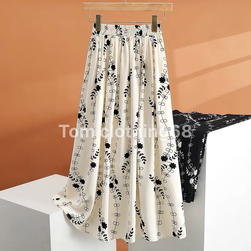 Chân váy hoa dáng dài cạp chun free size dễ mặc, mẫu thời trang dành cho phái nữ