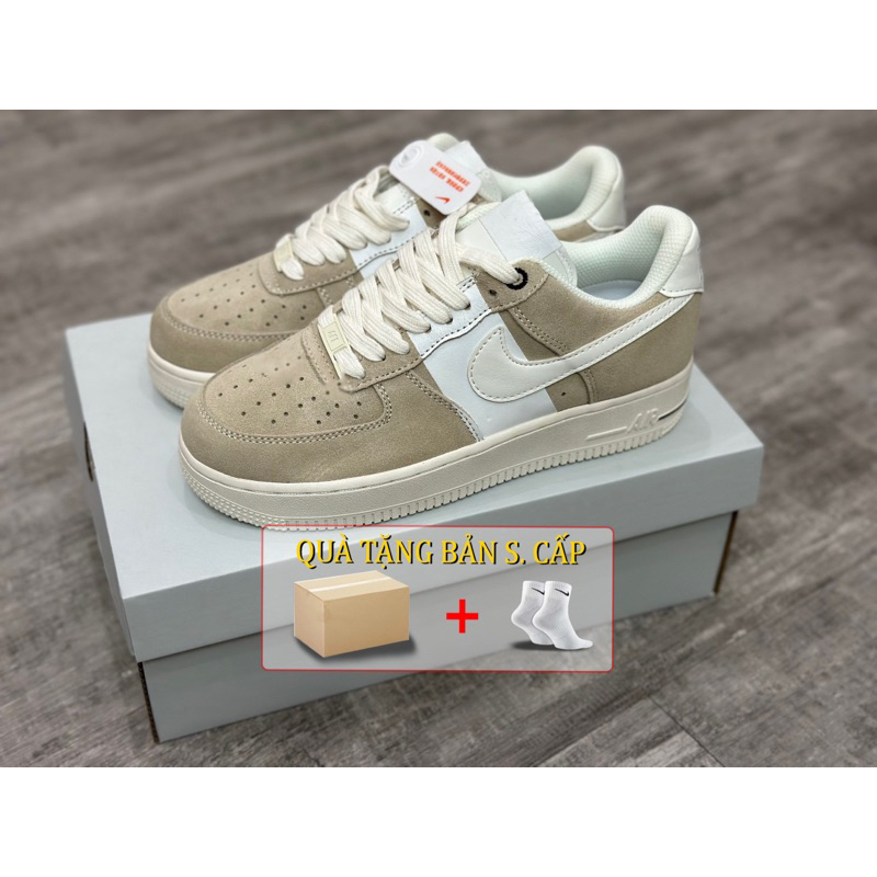 giày Sneaker AF1 Kem da lộn ful box giấy gói bản trung-SC Quality