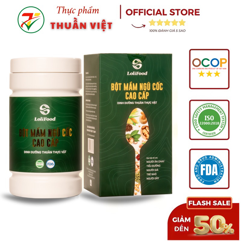 Bột Mầm Ngũ Cốc Dinh Dưỡng Cao Cấp Lolifood Cho Người Lớn Tuổi, Tiểu Đường, Người Cần Tăng Cân (Hộp 500g)