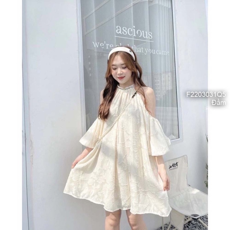 Đầm suông ren tay phồng khoét vai 2 bên VIENS STORE