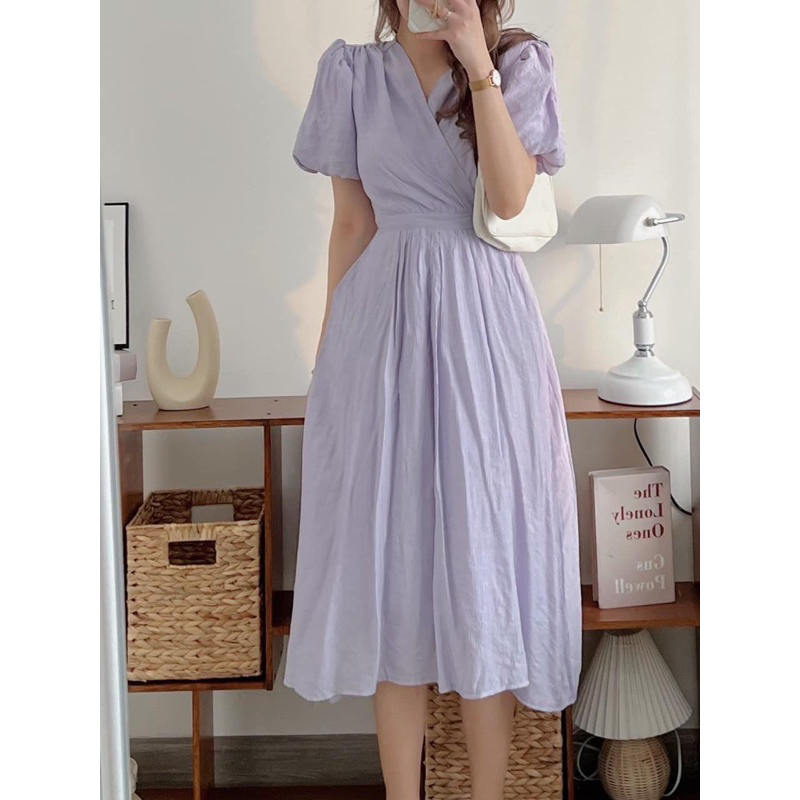Đầm midi cổ V (ảnh thật/ có sẵn)