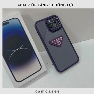 Ốp lưng viền tím kèm tag p.r.a.d.ass. chống ố nút bấm kim loại