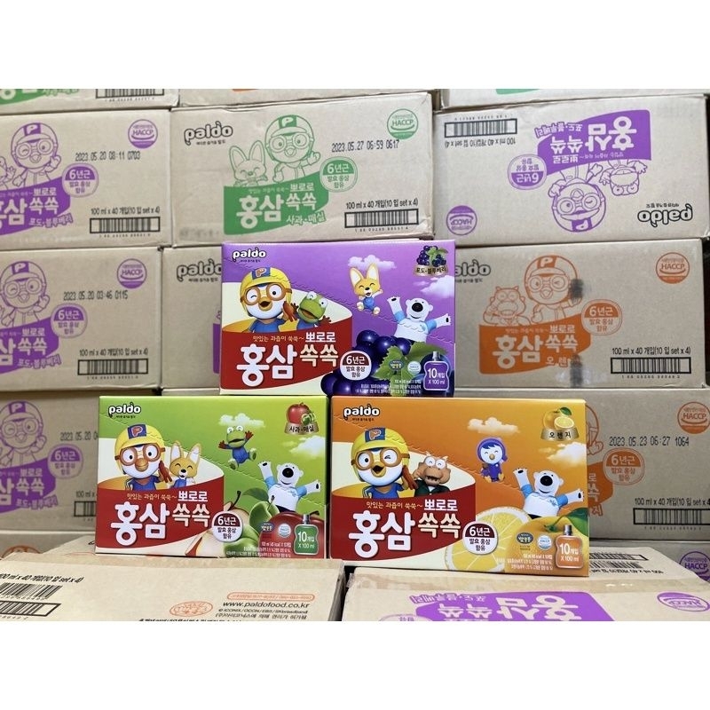 Nước hồng sâm Paldo Pororo Hàn Quốc bổ sức khỏe, tăng đề kháng cho bé - Hộp 10 gói