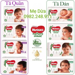 Bỉm Tã dán/Tã quần siêu cao cấp Huggies Platinum Nature Made NB60, S82, M64/M58, L54/L44, XL44/XL38, XXL26 mới