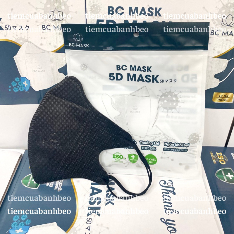 Khẩu trang 5D màu đen Bảo Châu BC Mask 3 lớp kháng khuẩn dày dặn ôm mặt | Tiệm Của Bánh Bèo