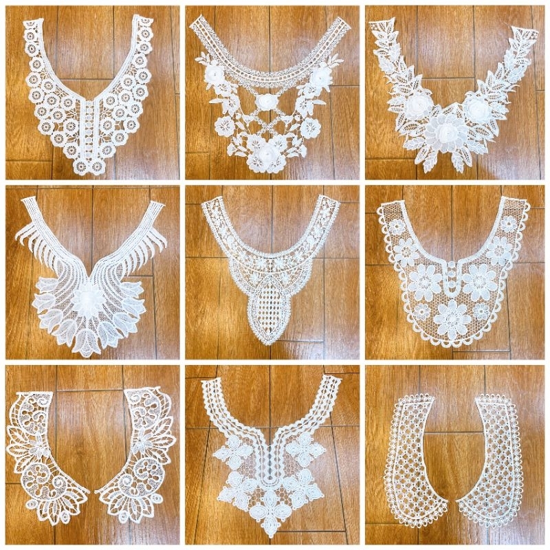 Cổ Ren May Sẵn cho áo đầm, Cổ Sen trang trí cho áo sơ mi Xịn Đẹp Sang, trang trí cổ áo, mẫu độc lạ