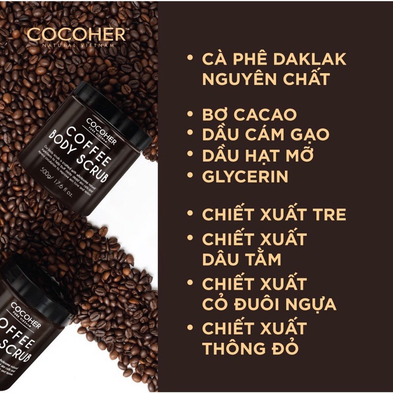 TẨY TẾ BÀO CHẾT TRẮNG DA CÀ PHÊ HỮU CƠ COCOHER - HŨ 500gr