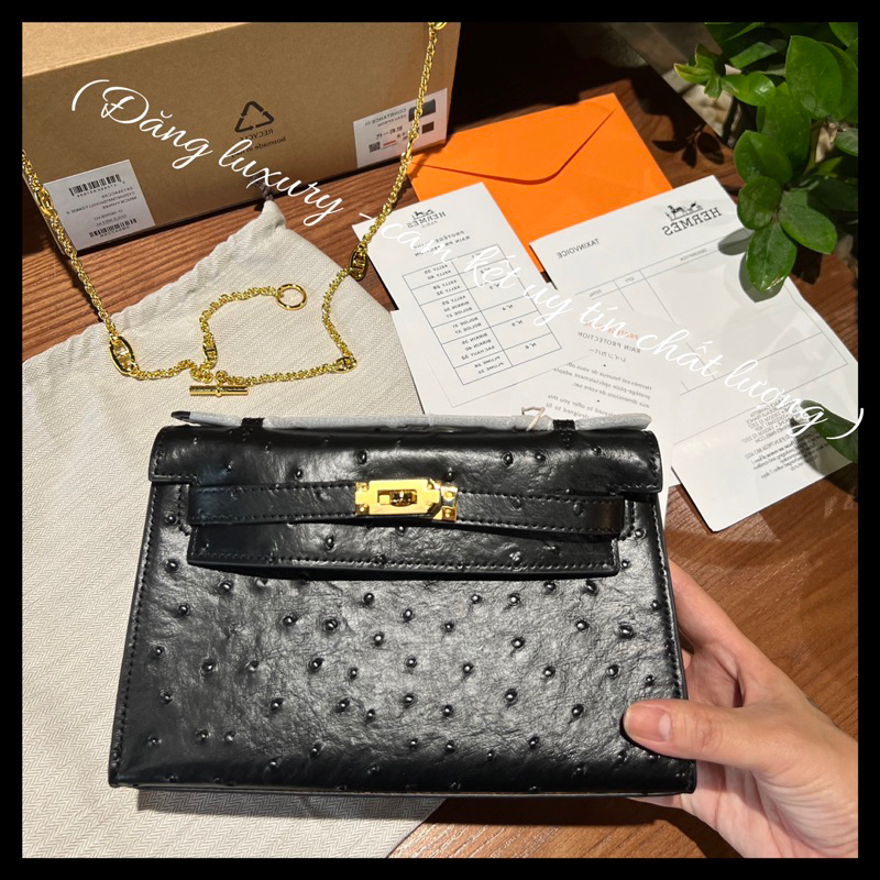 ❤️‍🔥Túi KELLY DẸT 22CM NGUYÊN BẢN - Da Bò vân đà điểu
