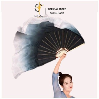 Quạt lụa dài cotrashop múa cổ trang lụa thường màu loang đen trắng 36/45 cqu5