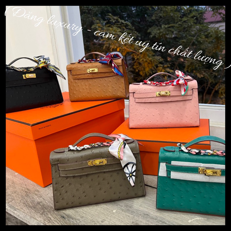 ❤️‍🔥Túi KELLY DẸT 22CM NGUYÊN BẢN - Da Bò vân đà điểu