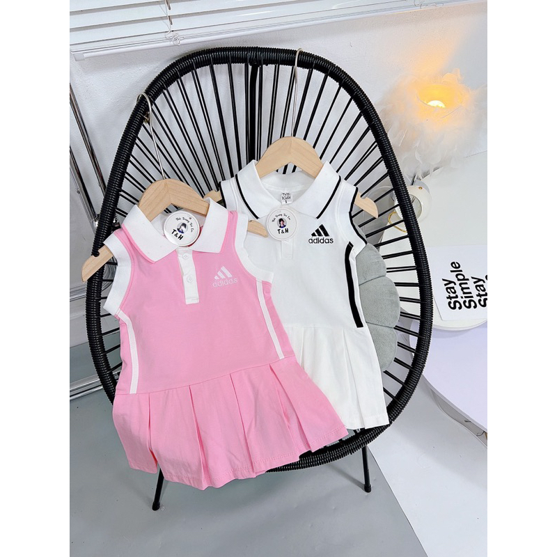 Váy mùa hè cho bé , váy adi.das thể thao chất liệu cotton mềm mát kiểu dáng khoẻ khoắn cho bé gái 8-17kg