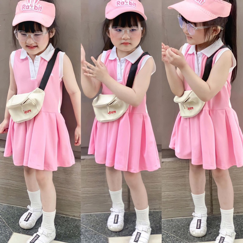 Váy mùa hè cho bé , váy adi.das thể thao chất liệu cotton mềm mát kiểu dáng khoẻ khoắn cho bé gái 8-17kg