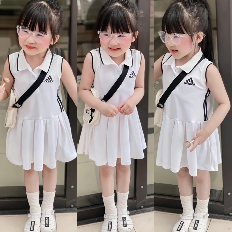 Váy mùa hè cho bé , váy adi.das thể thao chất liệu cotton mềm mát kiểu dáng khoẻ khoắn cho bé gái 8-17kg