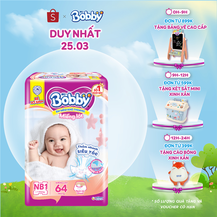 Miếng lót sơ sinh Bobby Newborn 1-64 miếng